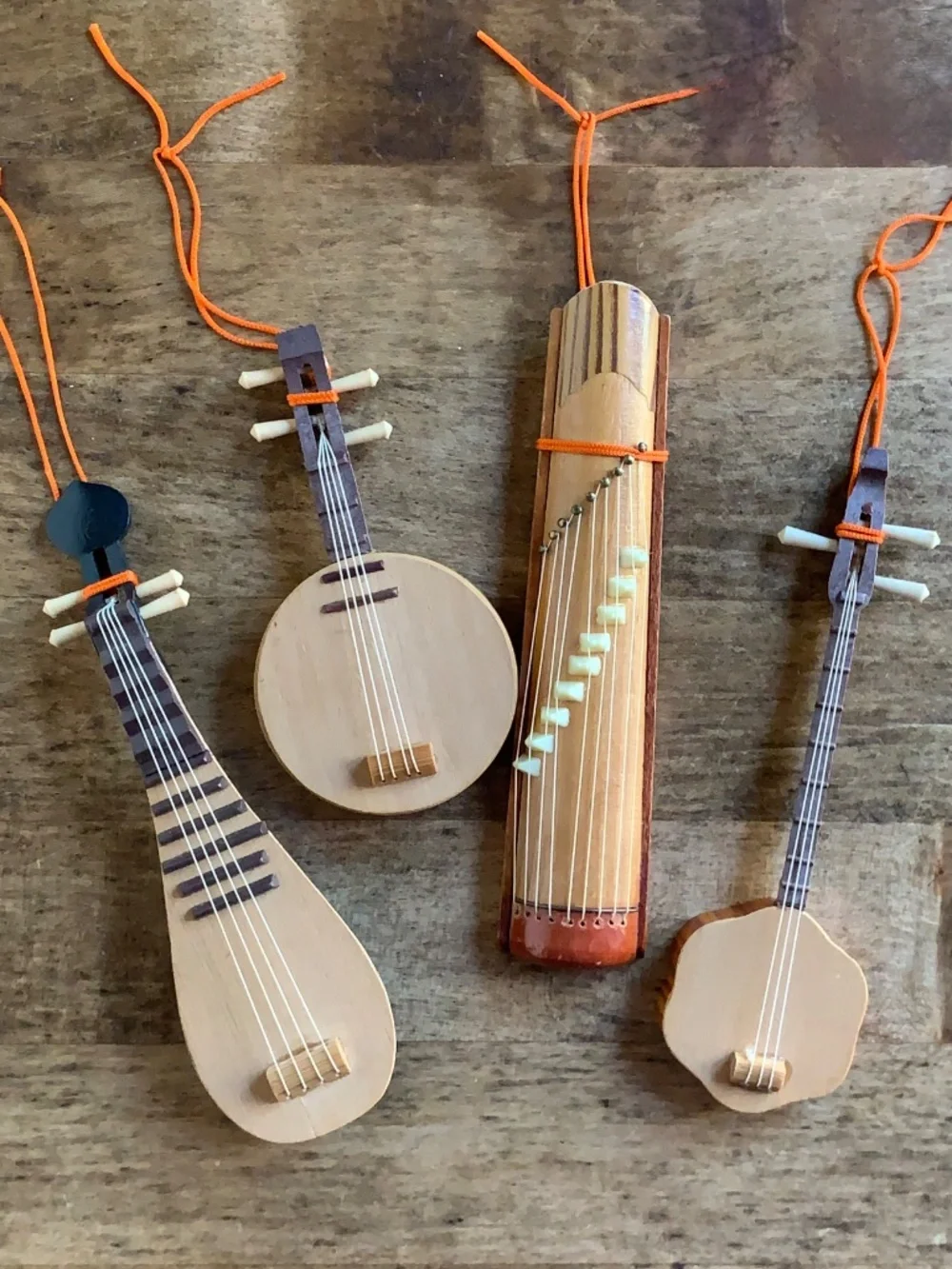Handmade Bamboo Musical Instrument Ornaments – Set of 4 – Vintage